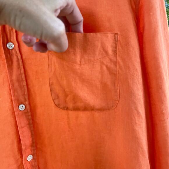 Vince Men's 100% Linen Orange Button Down Shirt Size L - Picture 5 of 9